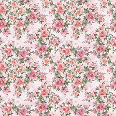 Seamless beautiful pattern of painted roses with foliage