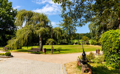 Summer park surrounding historic manor house and museum of Henryk Sienkiewicz, polish novelist and journalist, Nobel Prize winner in Oblegorek, Poland