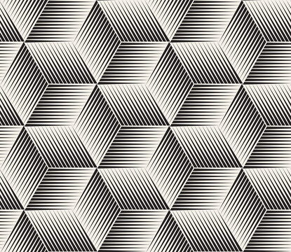 Vector seamless halftone pattern. Modern stylish abstract texture. Repeating geometric tiles from striped cube elements