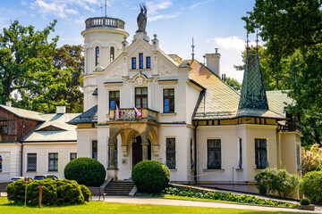 Panoramic view of historic manor house and museum of Henryk Sienkiewicz, polish novelist and journalist, Nobel Prize winner, in Oblegorek in Poland