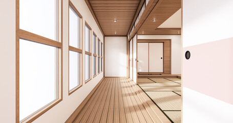 The interior design white modern living room asia style. 3d illustration, 3d rendering
