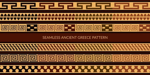 Seamless Ancient Greece Pattern Set Vector Illustration Background Art