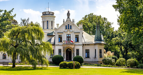 Panoramic view of historic manor house and museum of Henryk Sienkiewicz, polish novelist and journalist, Nobel Prize winner, in Oblegorek in Poland