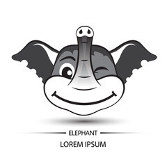 Elephant face beatific smile logo and white background vector