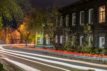 Long exposure night city car driving 