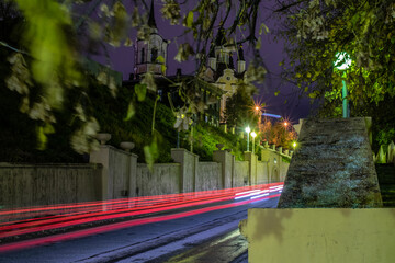 Long exposure night city car driving 