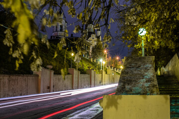 Long exposure night city car driving 