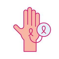 breast cancer ribbon on hand line and fill style icon vector design