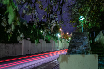 Long exposure night city car driving 