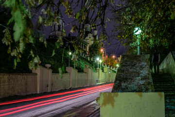 Long exposure night city car driving 