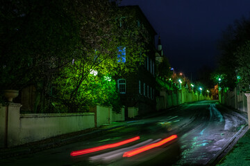 Long exposure night city car driving 