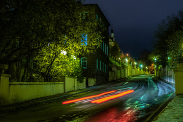 Long exposure night city car driving 