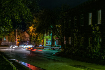 Long exposure night city car driving 