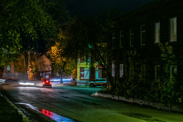 Long exposure night city car driving 