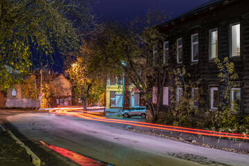 Long exposure night city car driving 