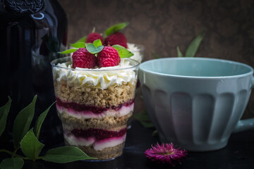 raspberry chocolate cake with whipped cream