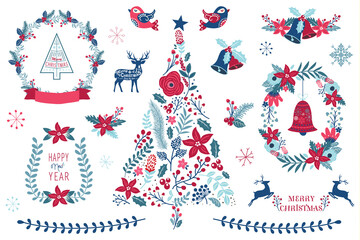 Floral Christmas Tree with Wreath Design Elements
