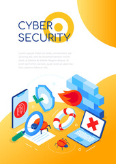 Cyber security - modern colorful isometric web banner