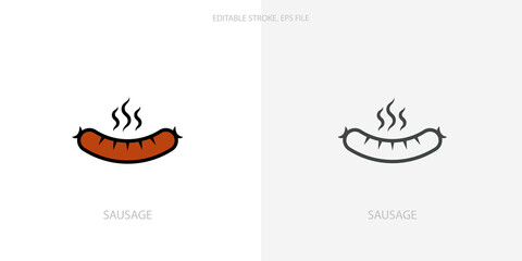 Sausage icon for your website, logo, app, UI, product print. Sausage concept flat Silhouette vector illustration icon. Editable stroke icons set