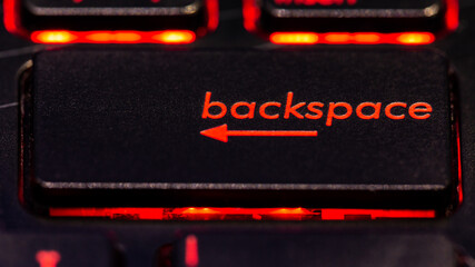 Black keyboard backspace key with red backlight
