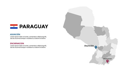 Paraguay vector map infographic template. Slide presentation. Global business marketing concept. South America country. World transportation geography data. 