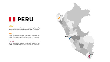 Peru vector map infographic template. Slide presentation. Global business marketing concept. South America country. World transportation geography data. 