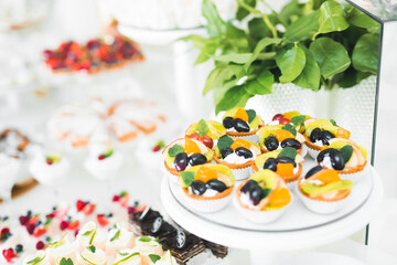 Buffet with a variety of delicious sweets, food ideas, celebration