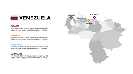 Naklejka premium Venezuela vector map infographic template. Slide presentation. Global business marketing concept. South America country. World transportation geography data. 