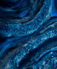 Abstract sparkle blue background, resin art. Abyss