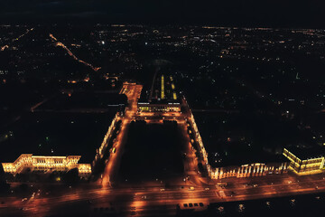 Aerial Townscape of Saint Petersburg City at Night. Kalininsky District