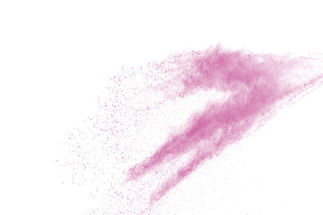Pink powder explosion on white background. Paint Holi.