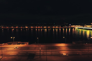 Aerial Townscape of Saint Petersburg City at Night. Kalininsky District