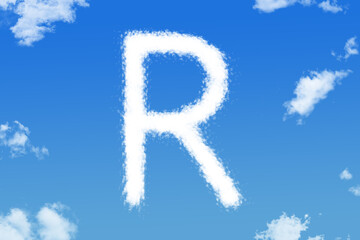 Letter R cloud shape on blue sky