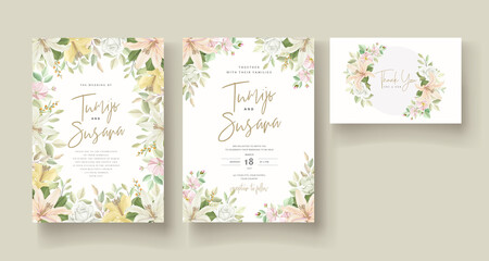 Fototapeta na wymiar Beautiful lily flower wedding invitation card