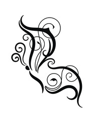 Abstract butterfly silhouette with swirl pattern. Black isolated decorative tribal tattoo vector illustration on white background