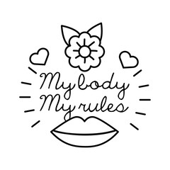 my body my rules feminism lettering line style icon