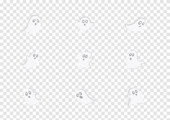 Set of the little friendly ghost vector for Halloween festival isolate on transparency background