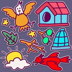 hand drawn kawai doodle cartoon designs for wallpaper, stickers, coloring books, pins, emblems, logos and more