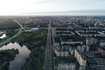 Aerial Townscape of Saint Petersburg City. Kalininsky District
