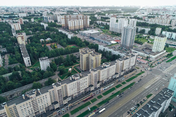 Fototapeta premium Aerial Townscape of Saint Petersburg City. Kalininsky District 