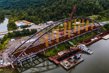 The Wellsburg Bridge is a tied-arch bridge under construction between Brilliant, Ohio and Wellsburg, West Virginia. - 384204858
