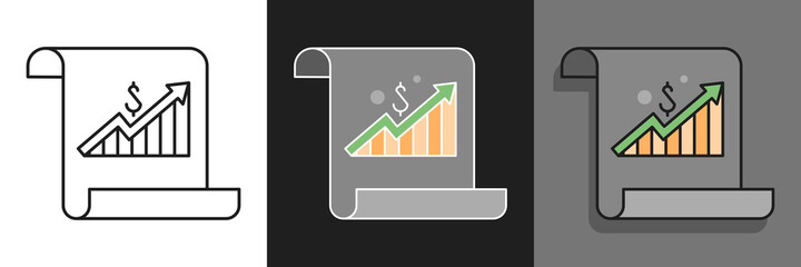 Financial report or document icon in different style. Flat illustration. Isolated. 