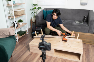 Man explaining assembly of furniture