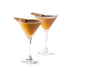 Pumpkin cocktail in glass isolated on white background.Copy space