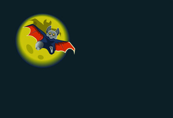 cartoon helloween bat on the moon horizontal background