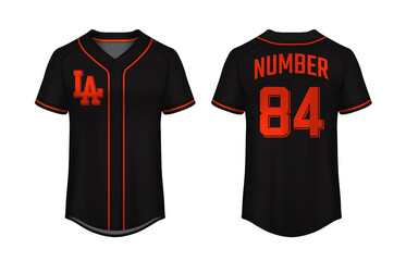 Baseball t-shirt design template, Sport jersey mockup. uniform front and back view.