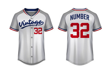 Baseball t-shirt design template, Sport jersey mockup. uniform front and back view.