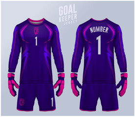 Goalkeeper jersey,t-shirt sport design template, Long sleeve soccer jersey mockup for football club. uniform front and back view.