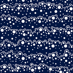 Marine seamless pattern. Blue background. Blue soap bubbles. Sea waves. Ocean wave line. Seascape water. Abstract wavy lines design for prints. Nautical tides. Seacoast backdrop. Clean concept. Vector