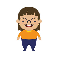 happy little girl wearing eyeglasses character